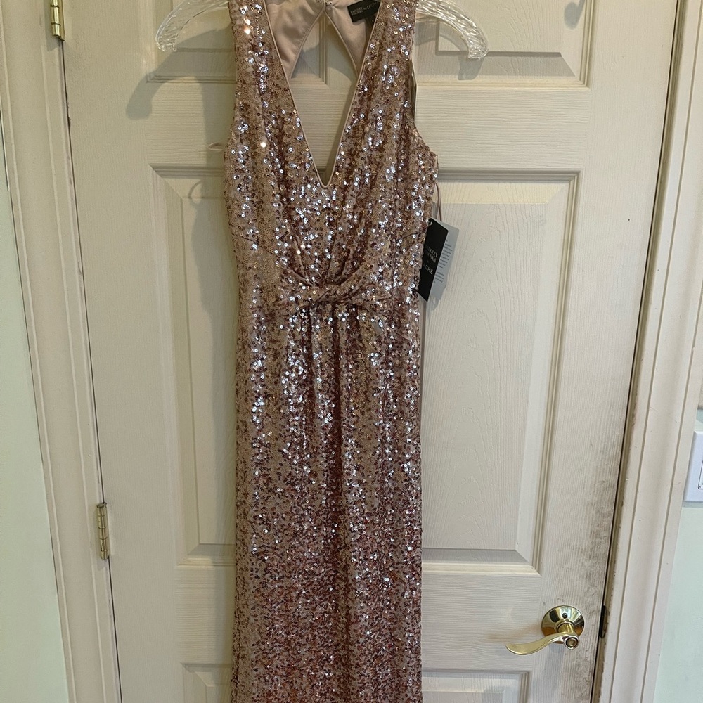 Cache Rose Gold Sequin Prom Dress